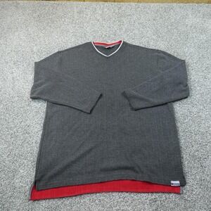 VTG Anchor Blue Sweater‎ Mens 2XL Gray V Neck Knit Pullover Logo Casual 90s Y2K